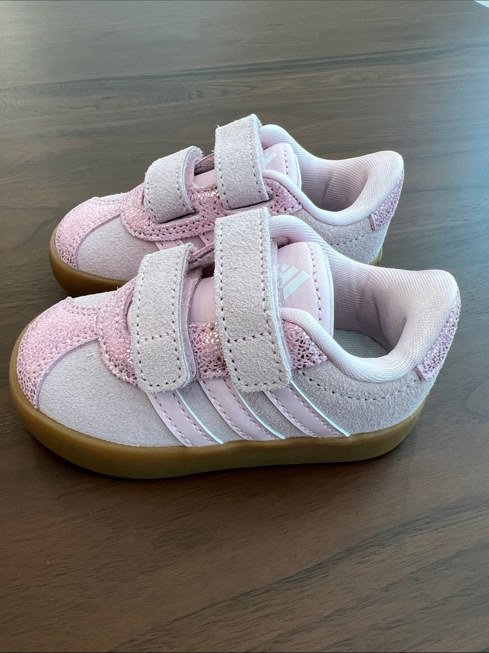 adidas Kids' VL Court 3.0 Hook & Loop Shoe, clear pink/gum, toddler size 5